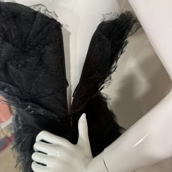 Tadashi Shoji Black Tulle Ruffled Silk Contrast Strapless Bustier Dress Sz 4 - Picture 5 of 12